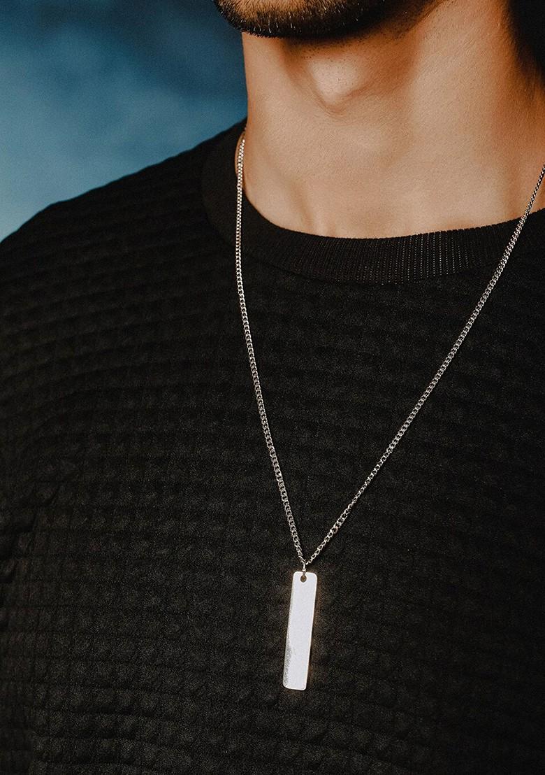Men Silver Plated Minimal Necklace