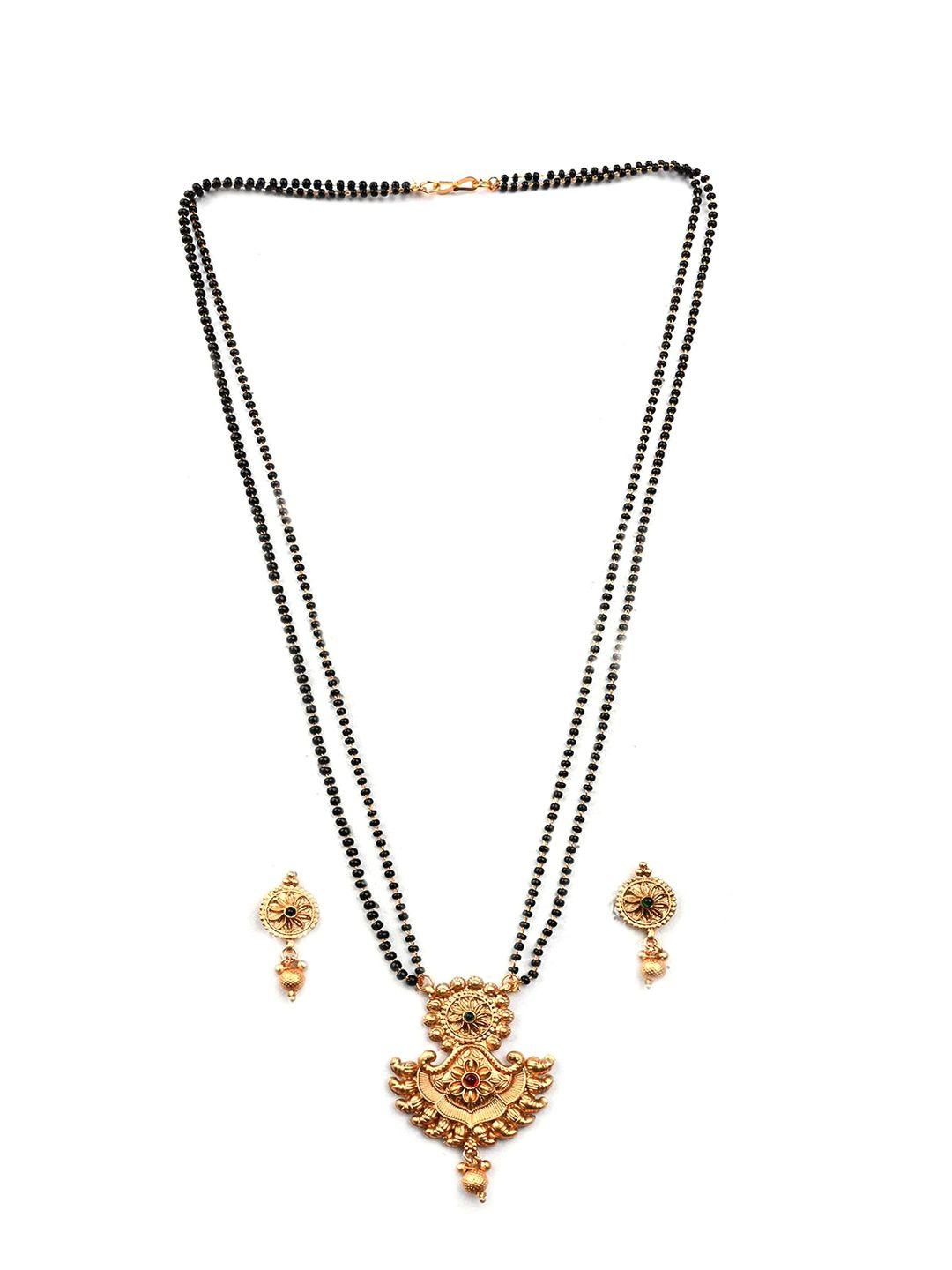 Gold Plated Artificial Stones And Beads Mangalsutra With Earrings And Ring