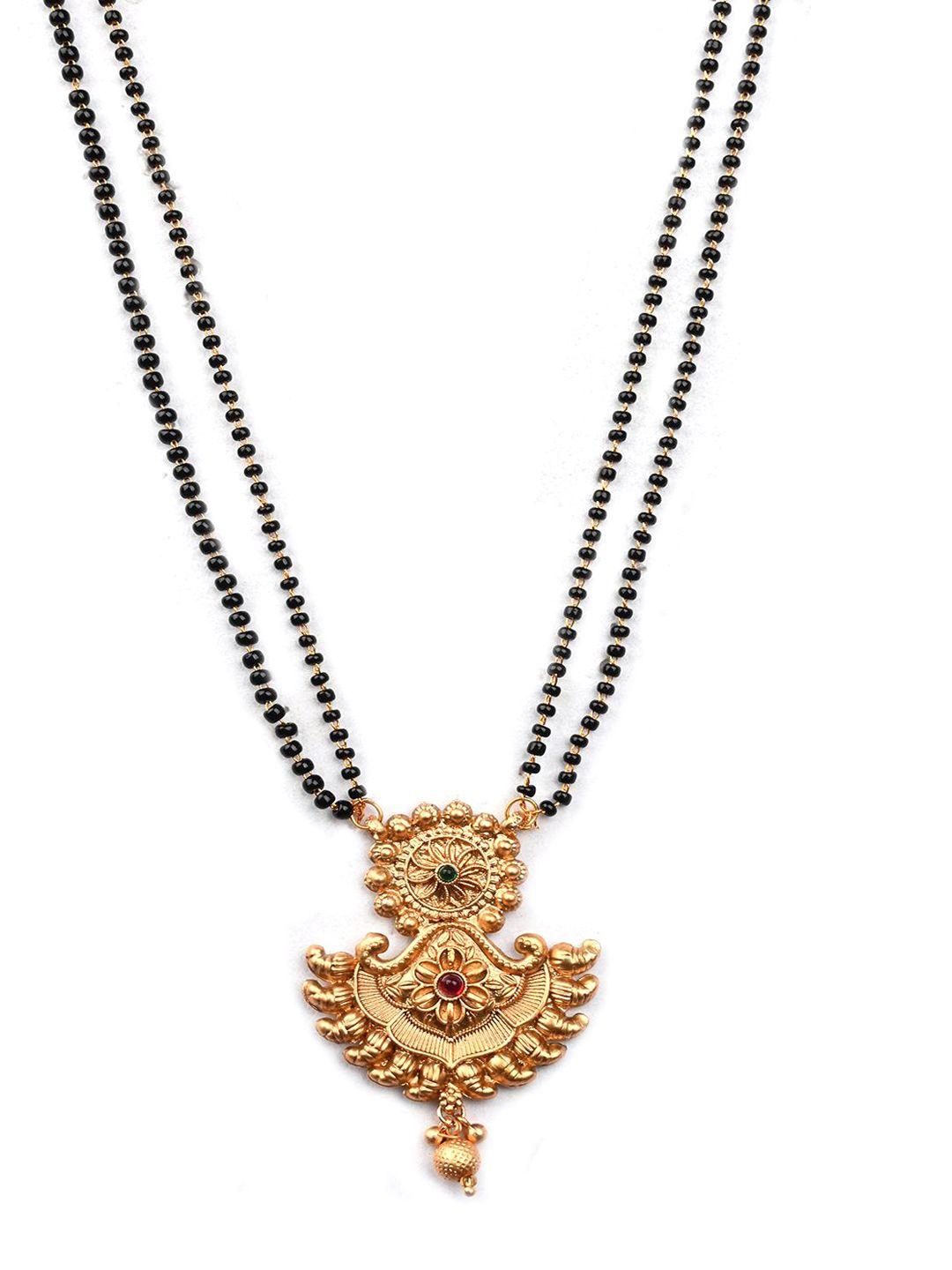 Gold Plated Artificial Stones And Beads Mangalsutra With Earrings And Ring