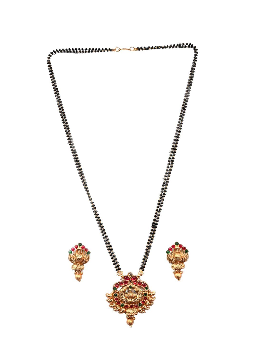 Gold Plated Artificial Stones And Beads Mangalsutra With Earrings And Ring