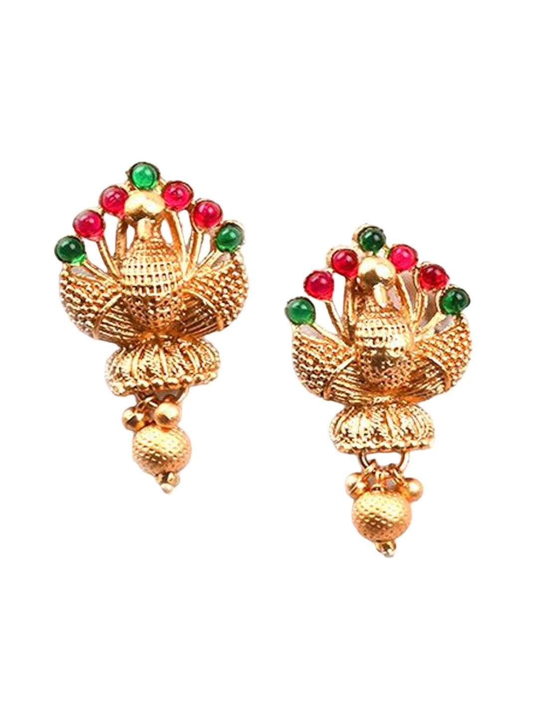 Gold Plated Artificial Stones And Beads Mangalsutra With Earrings And Ring - Indya