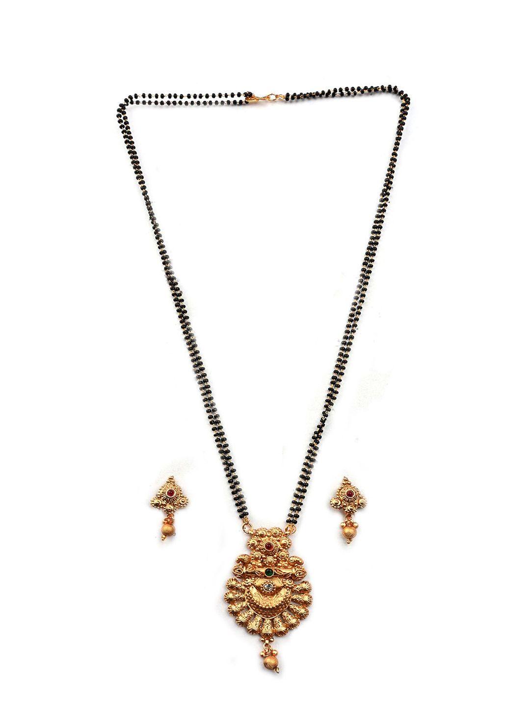 Gold Plated Artificial Stones And Beads Mangalsutra With Earrings And Ring