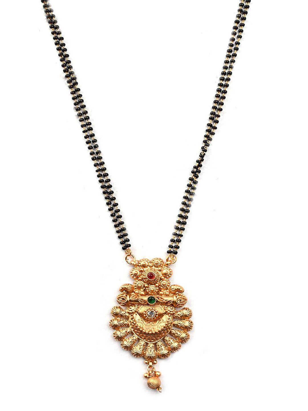 Gold Plated Artificial Stones And Beads Mangalsutra With Earrings And Ring