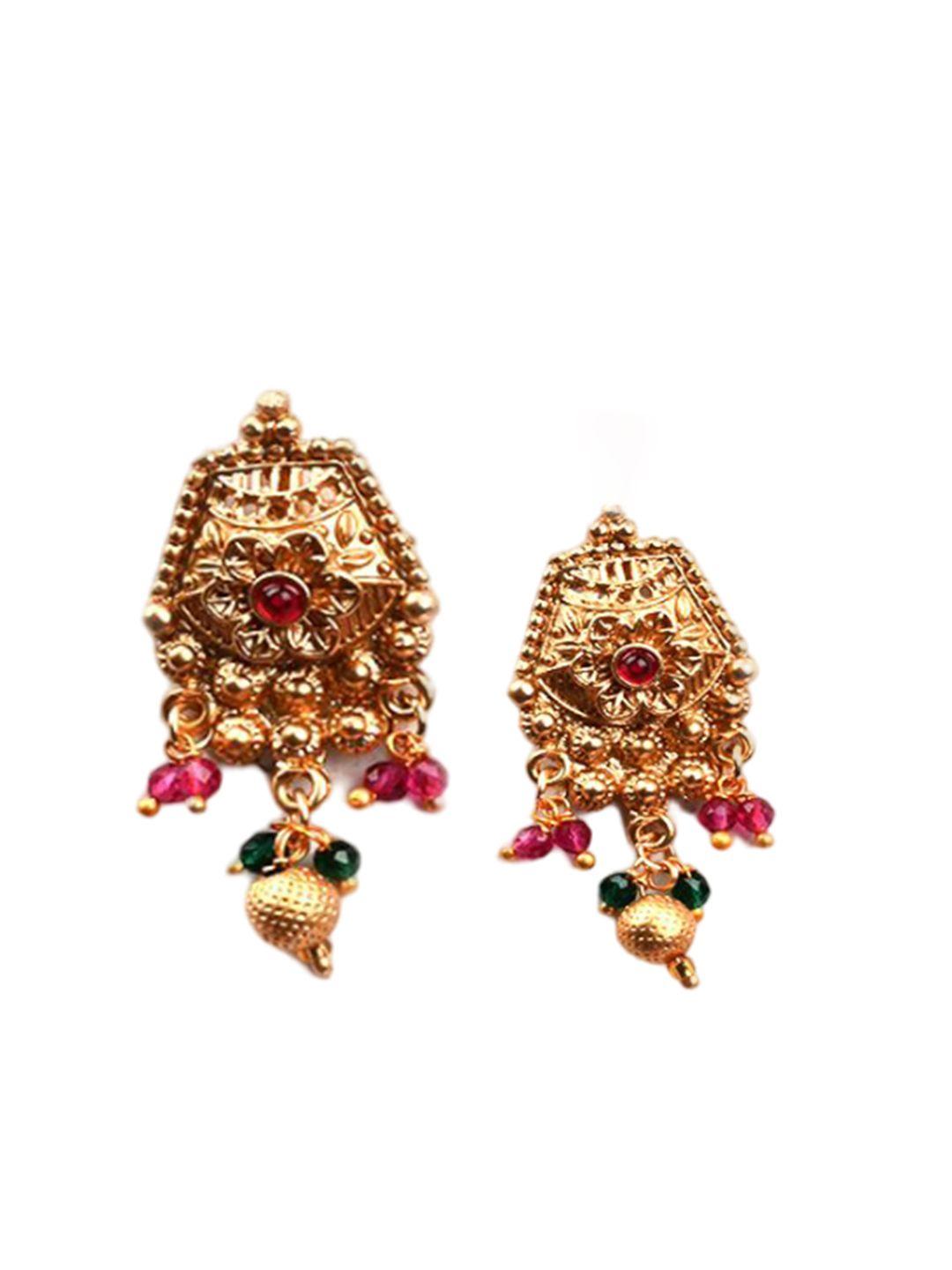 Gold Plated Artificial Stones And Beads Mangalsutra With Earrings And Ring