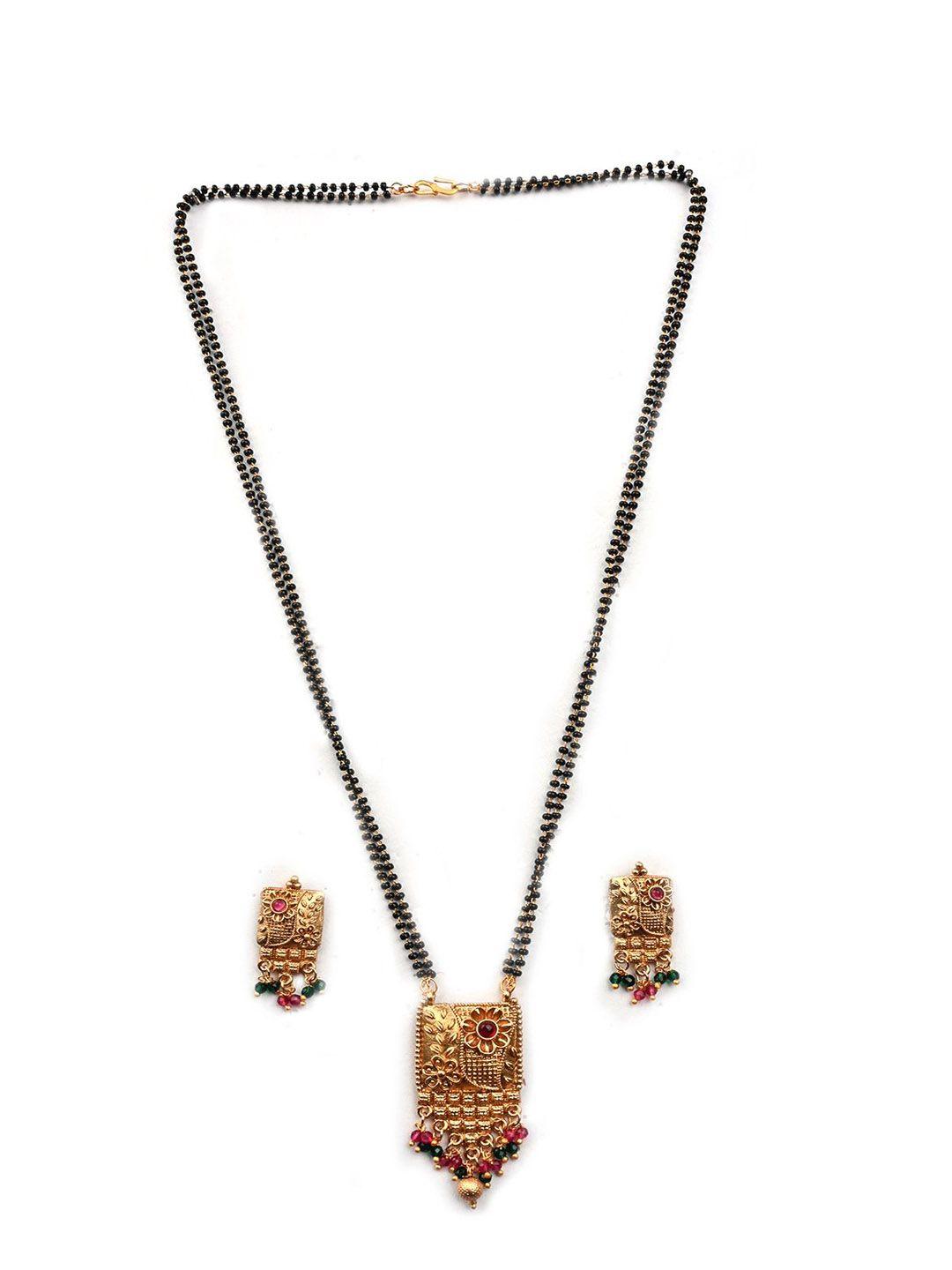 Gold Plated Artificial Stones And Beads Mangalsutra With Earrings And Ring