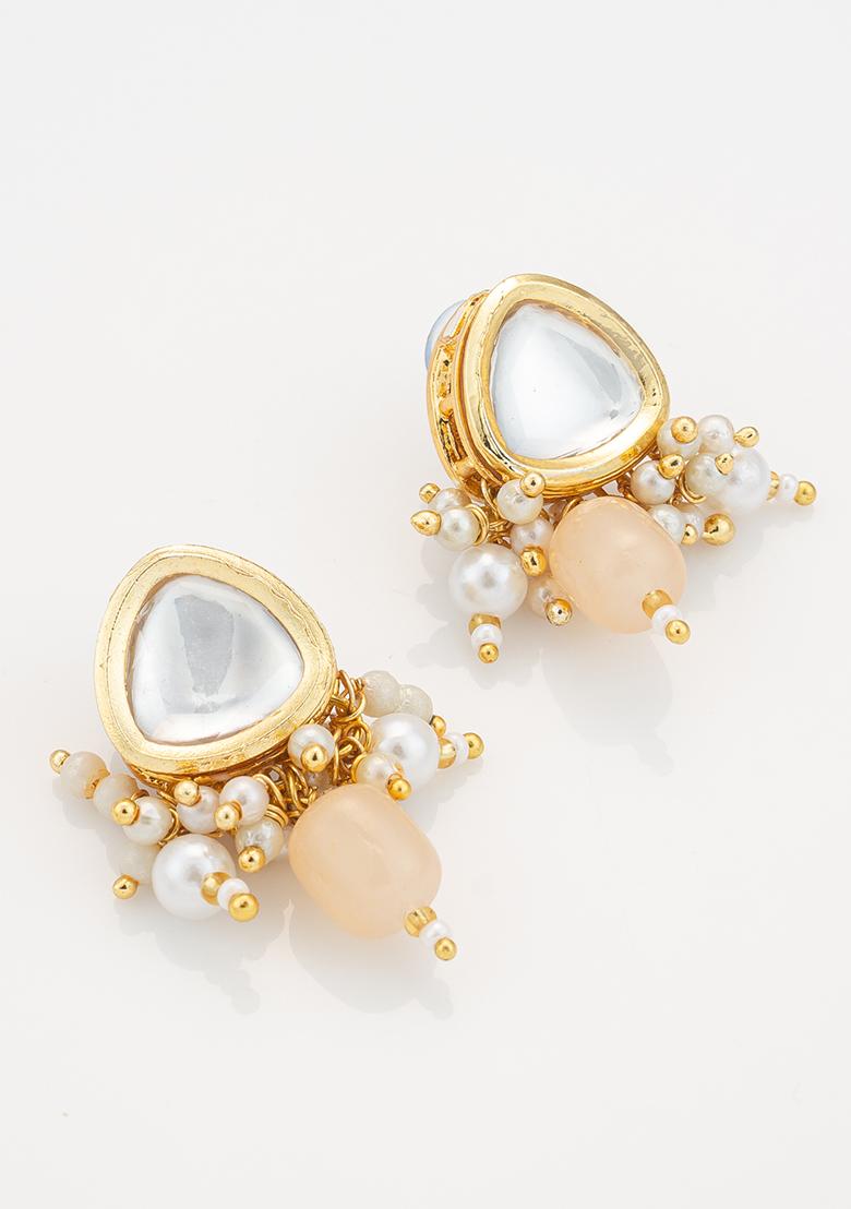 Light Yellow Gold Plated Artificial Beads And Kundan Chain Necklace