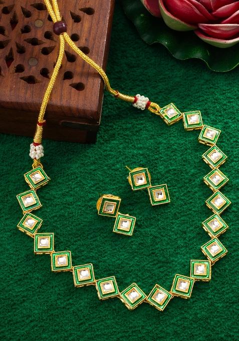 Green Gold Plated Artificial Stone Choker Necklace
