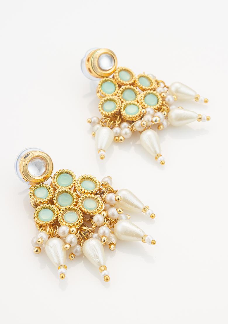 Mint Green Gold Plated Artificial Beads Long Necklace