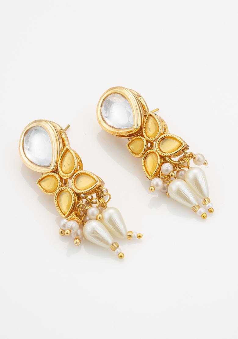 Yellow Gold Plated Artificial Beads Long Necklace