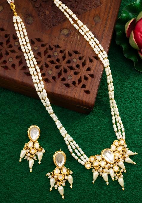 White Gold Plated Artificial Beads Long Necklace