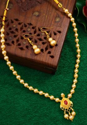 Golden Alloy Artificial Pearl Long Necklace