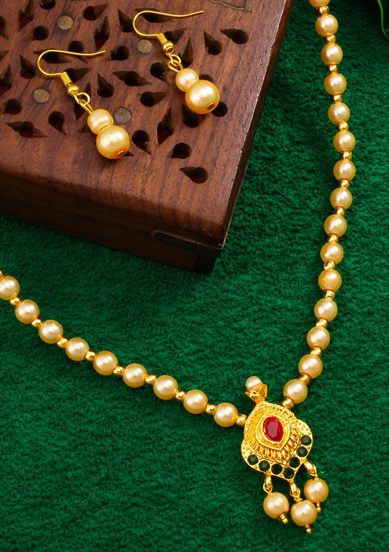 Golden Alloy Artificial Pearl Long Necklace