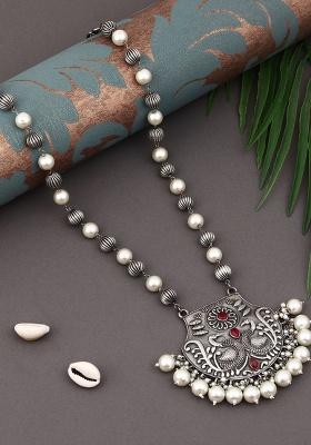 Silver Oxydised Finsh Long Necklace