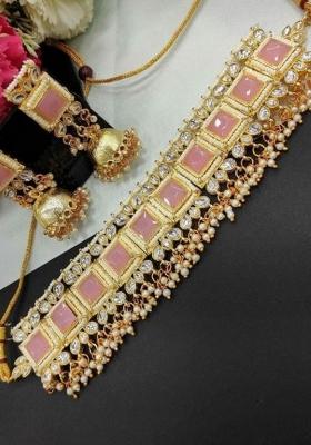 Light Pink Kundan Stone Choker Necklace Set