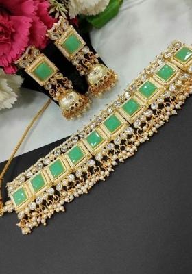 Light Green Kundan Stone Choker Necklace Set