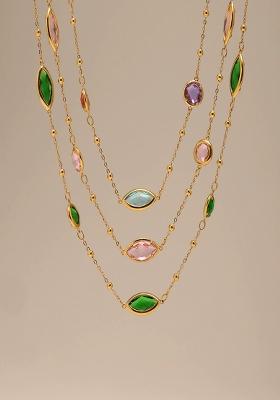 18K Gold Plated Anti Tarnish White Glass Stone Chain Necklace