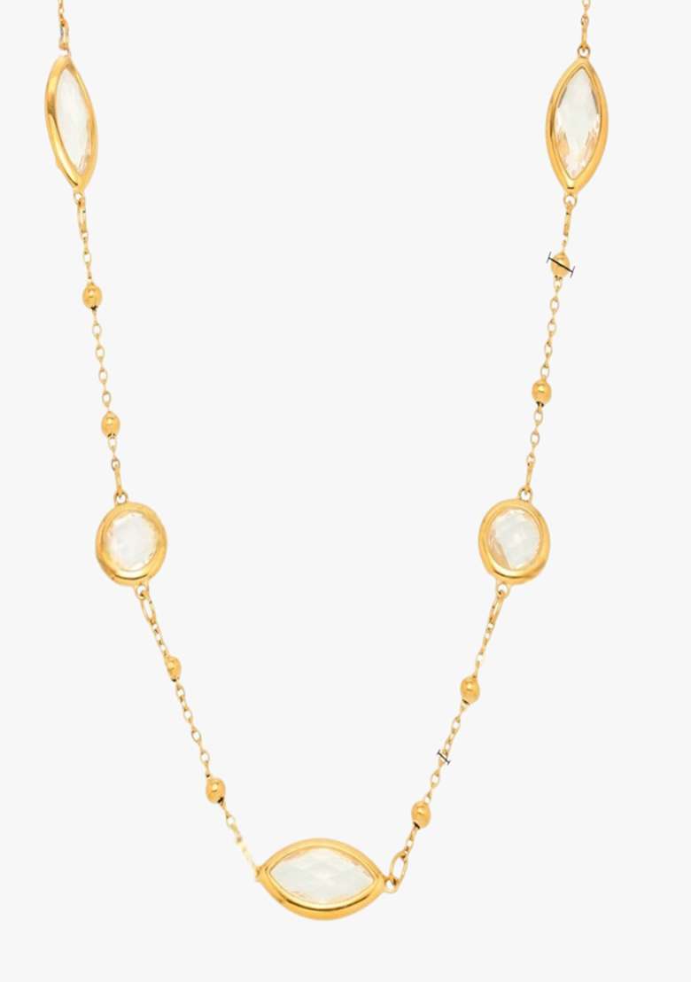18K Gold Plated Anti Tarnish White Glass Stone Chain Necklace - Indya