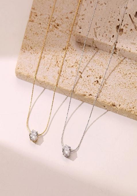 18K Gold Plated Anti Tarnish Dainty Single Zircon Thin Chain Necklace