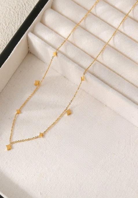 18K Gold Plated Waterproof Anti Tarnish Minimal Star Drops Chain Necklace