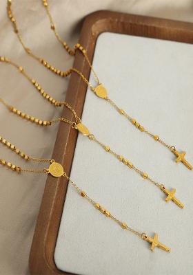 18K Gold Plated Waterproof Anti Tarnish Cross Lariat Chain Necklace