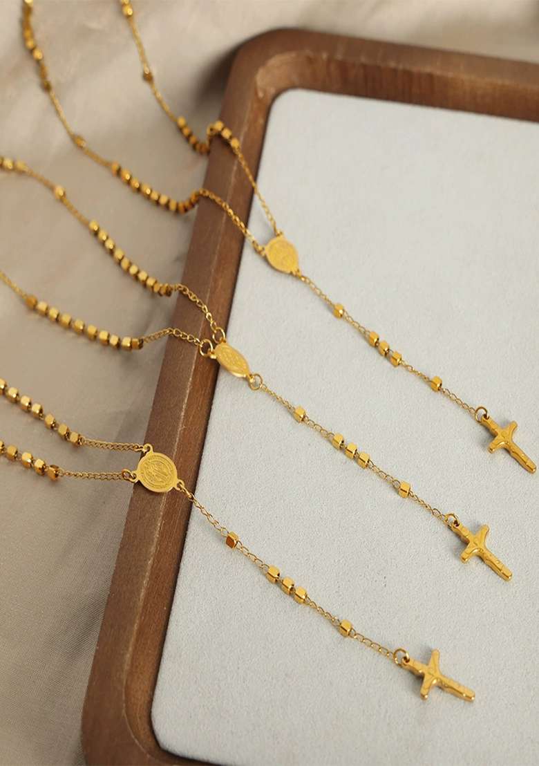 18K Gold Plated Waterproof Anti Tarnish Cross Lariat Chain Necklace - Indya