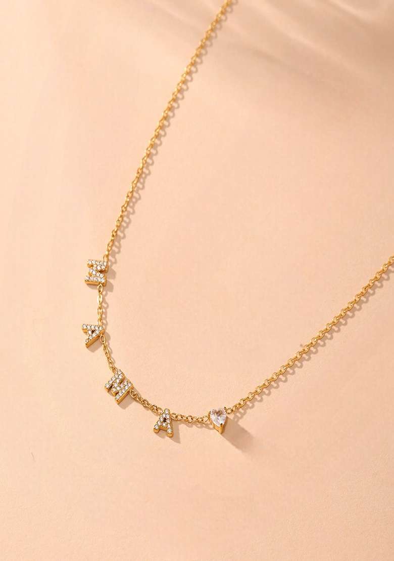 18K Gold Plated Anti Tarnish Mama Letters And Heart With Zircon Necklace - Indya