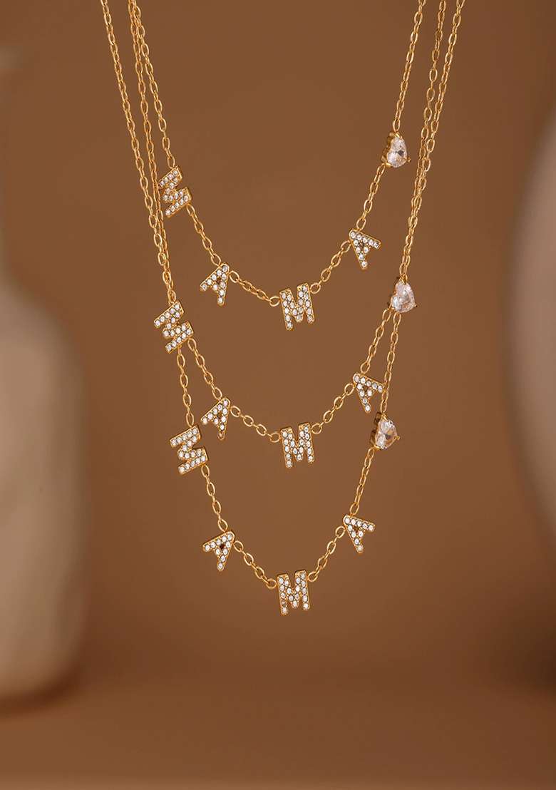 18K Gold Plated Anti Tarnish Mama Letters And Heart With Zircon Necklace - Indya