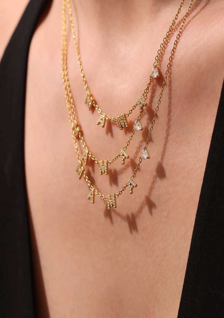 18K Gold Plated Anti Tarnish Mama Letters And Heart With Zircon Necklace - Indya