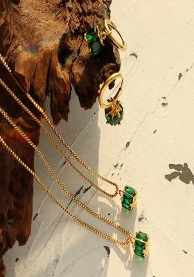 18K Gold Plated Anti Tarnish Green Box Square Zircon Pendant