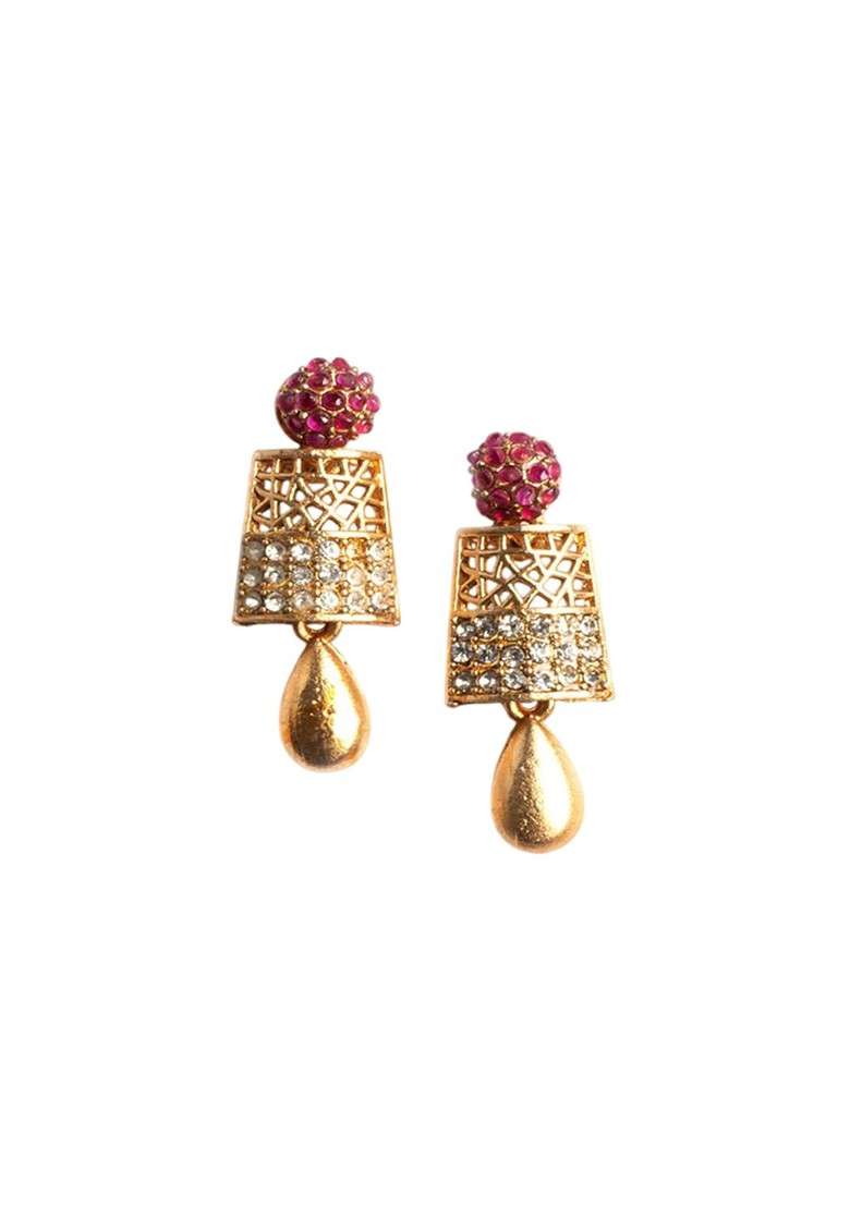 Gold Plated Ad Stoned Studded Haram And Earrings Set - Indya