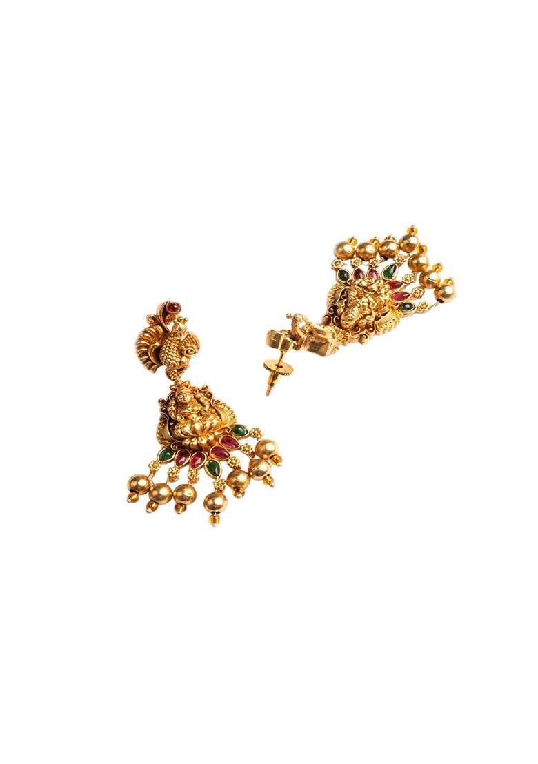 Gold Plated Laxmi Necklace And Earrings Set - Indya