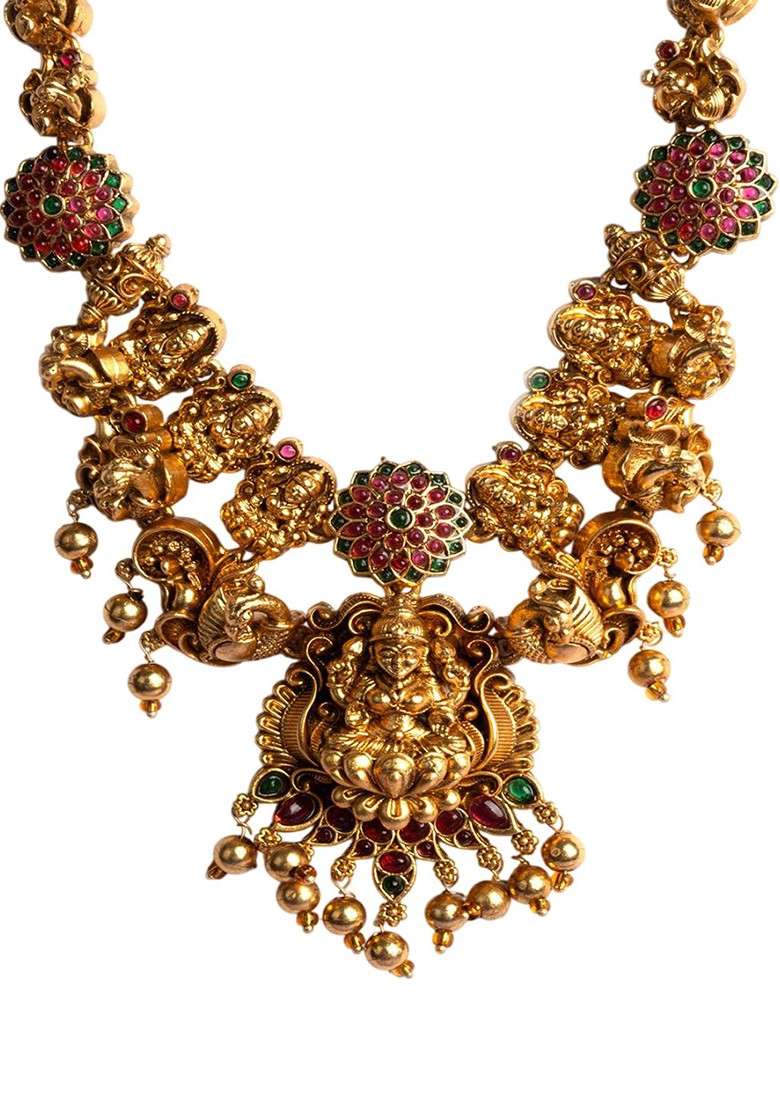Gold Plated Laxmi Necklace And Earrings Set - Indya