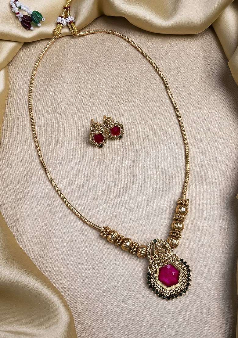 Gold Plated Meenakari Necklace And Earrings Set - Indya
