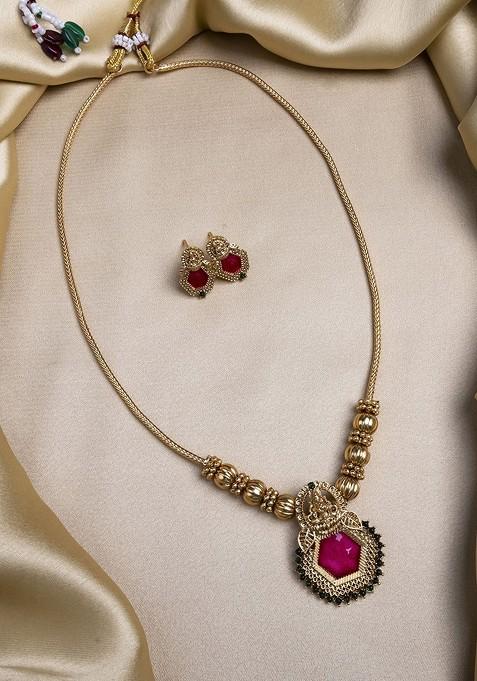 Gold Plated Meenakari Necklace And Earrings Set