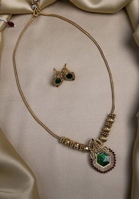 Green Meenakari And Beads Necklace Set With Earrings