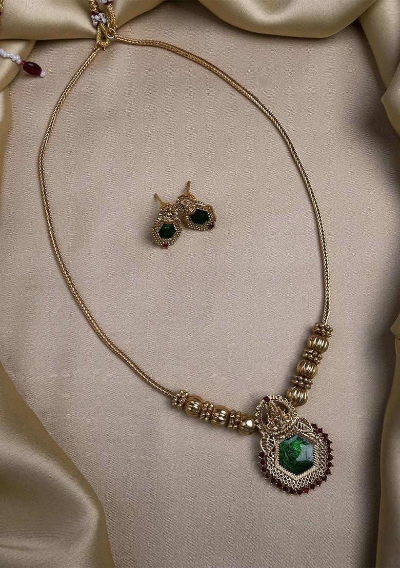 Green Meenakari And Beads Necklace Set With Earrings