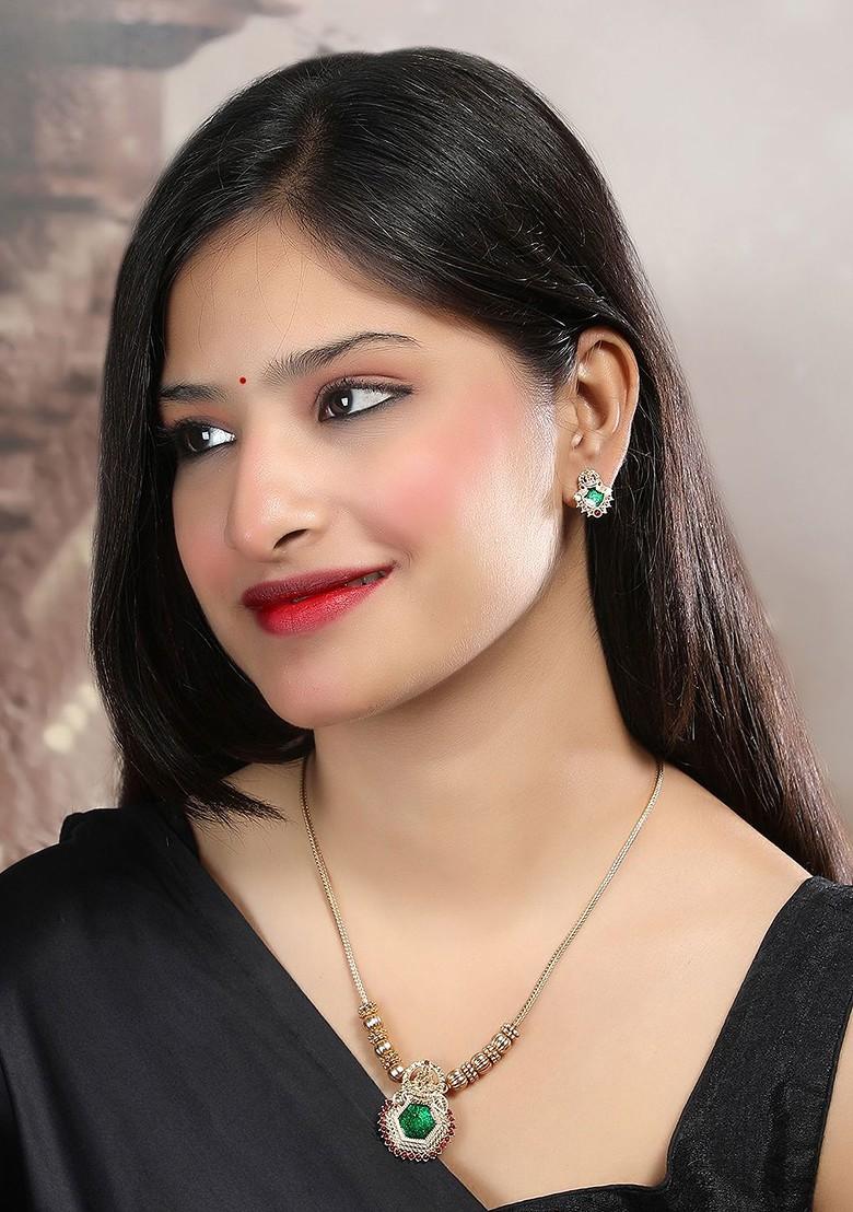 Green Meenakari And Beads Necklace Set With Earrings