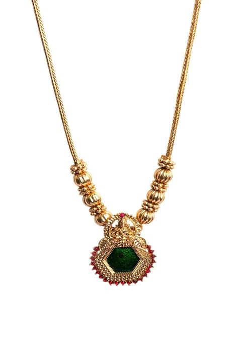 Green Meenakari And Beads Necklace Set With Earrings