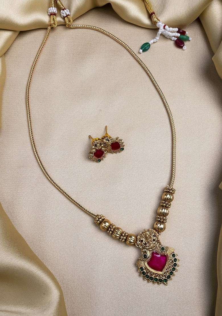 Gold Plated Necklace And Earrings - Indya