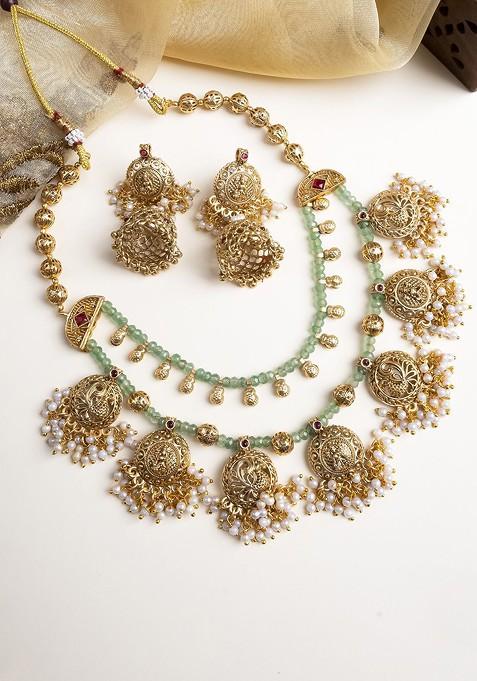 Gold Plated Onyx Filigree Necklace And Earrings Set
