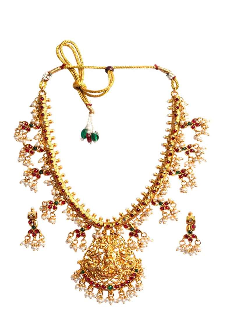 Gold Plated Guttupusalu Necklace And Earrings Set - Indya