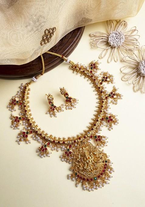 Gold Plated Guttupusalu Necklace And Earrings Set