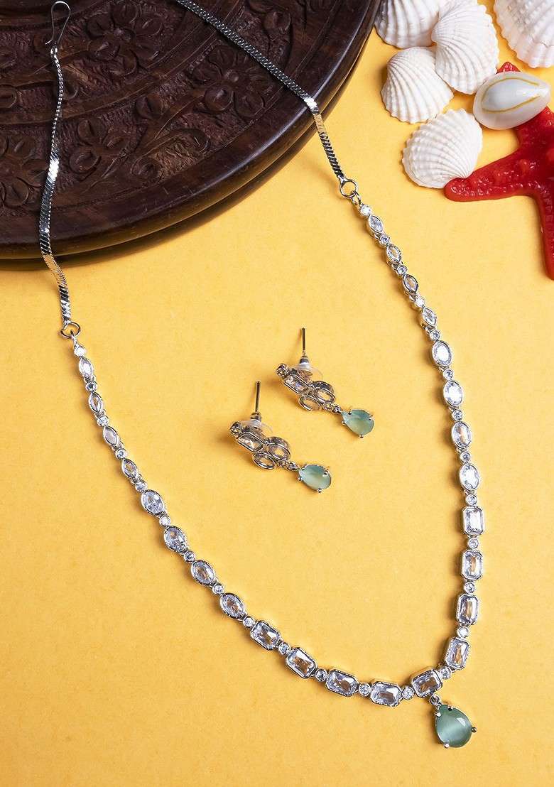 Silver Plated Cubic Zirconia Studded Jewellery Set - Indya