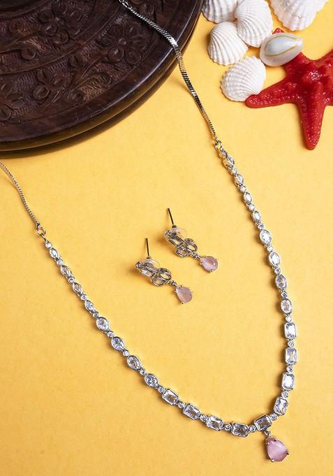 Silver Plated Cubic Zirconia Studded Jewellery Set