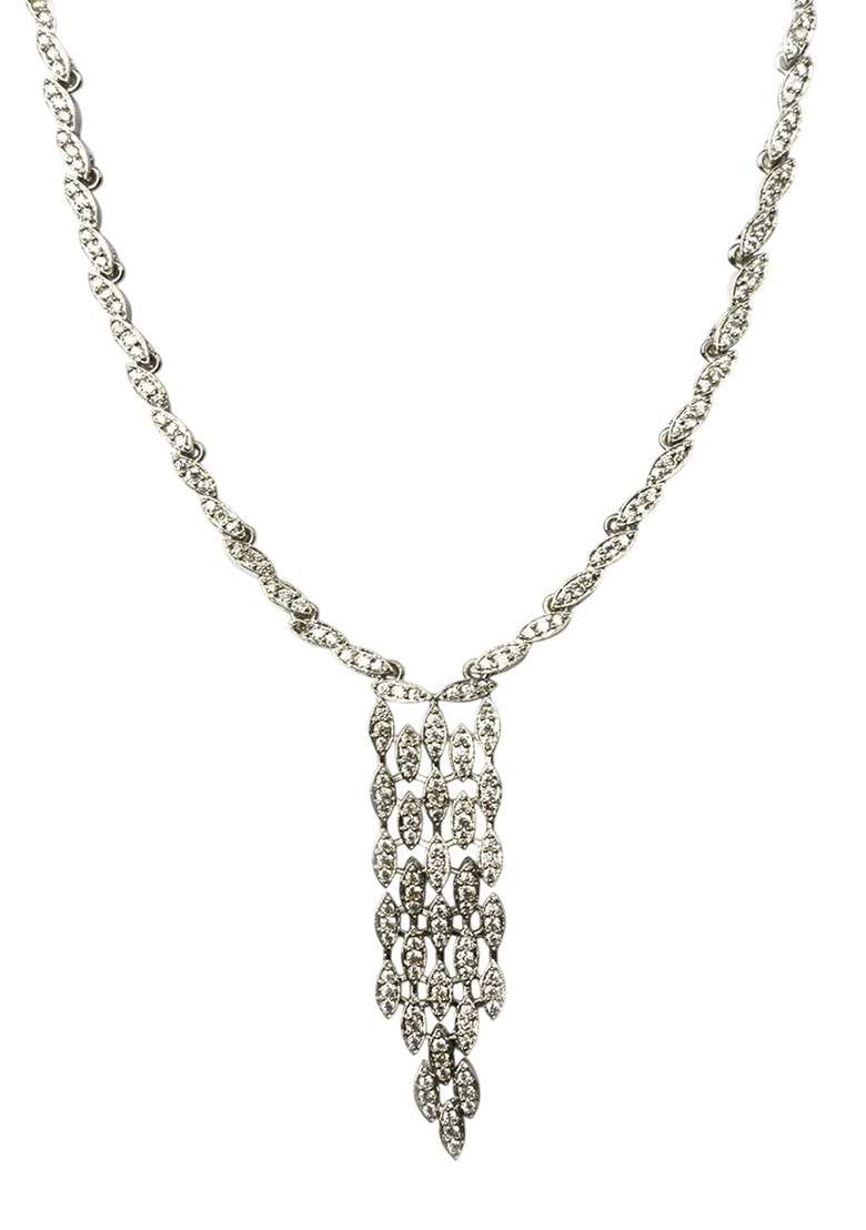 Silver Plated Cubic Zirconia American Diamond Studded Jewellery Set - Indya