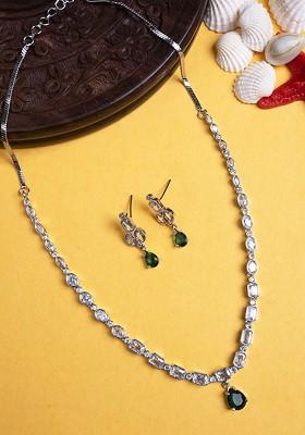 Silver Plated Cubic Zirconia Studded Jewellery Set