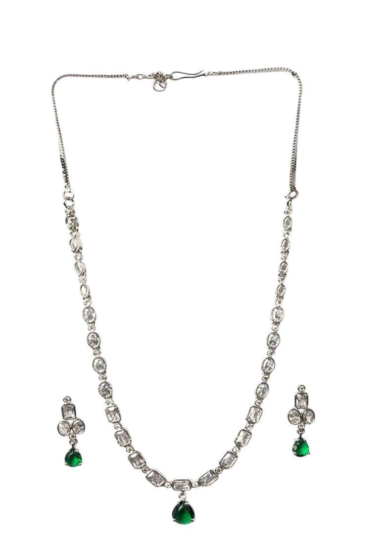 Silver Plated Cubic Zirconia Studded Jewellery Set - Indya