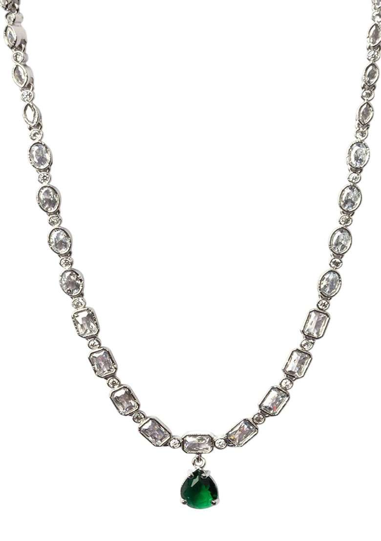 Silver Plated Cubic Zirconia Studded Jewellery Set - Indya