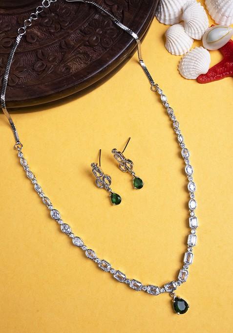 Silver Plated Cubic Zirconia Studded Jewellery Set