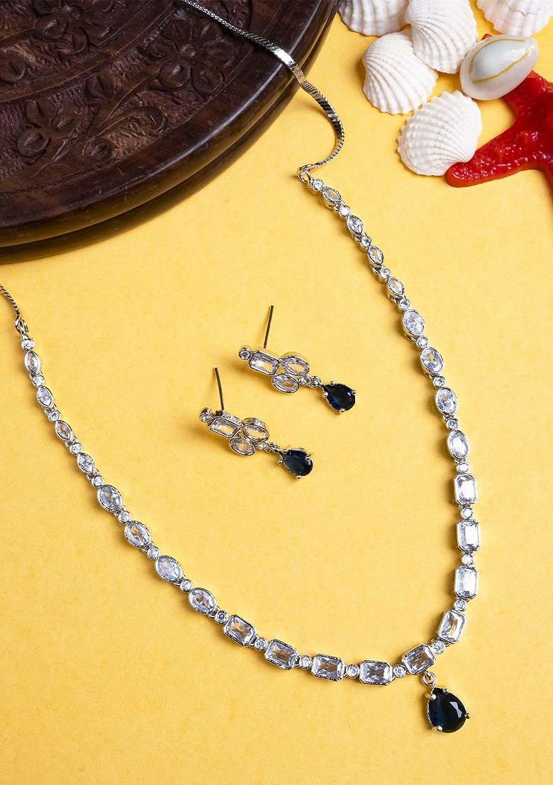 Silver Plated Cubic Zirconia Studded Jewellery Set - Indya